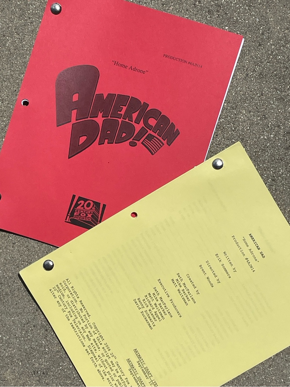 American Dad SET 2008 Production Used Table Draft Scripts Home Adrone ODENKIRK!